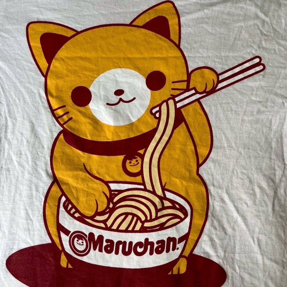 Maruchan Ramen Cat Tee Medium White Graphic Shirt Cute Kawaii Food Tee